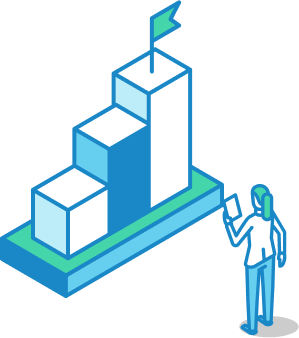 Illustration of woman standing in front of bar graph