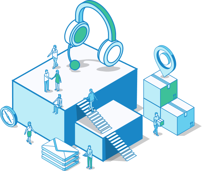 Illustration showing inbound and outbound call center